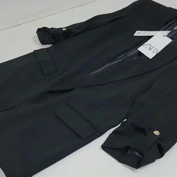 ZARA Open Blazer Women’s Size XS Rolled-Up Sleeves Black - Picture 4 of 10